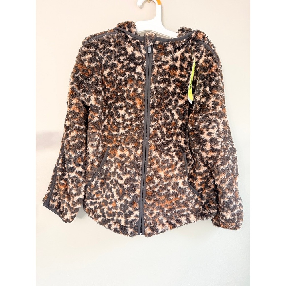 All in Motion Fleece Hoodie Girls S 6/7 Leopard Print Sherpa Full Zip NWT